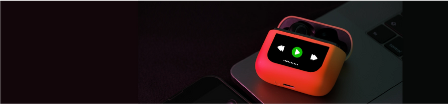 RELOD TouchBud wireless earbuds on a dark background